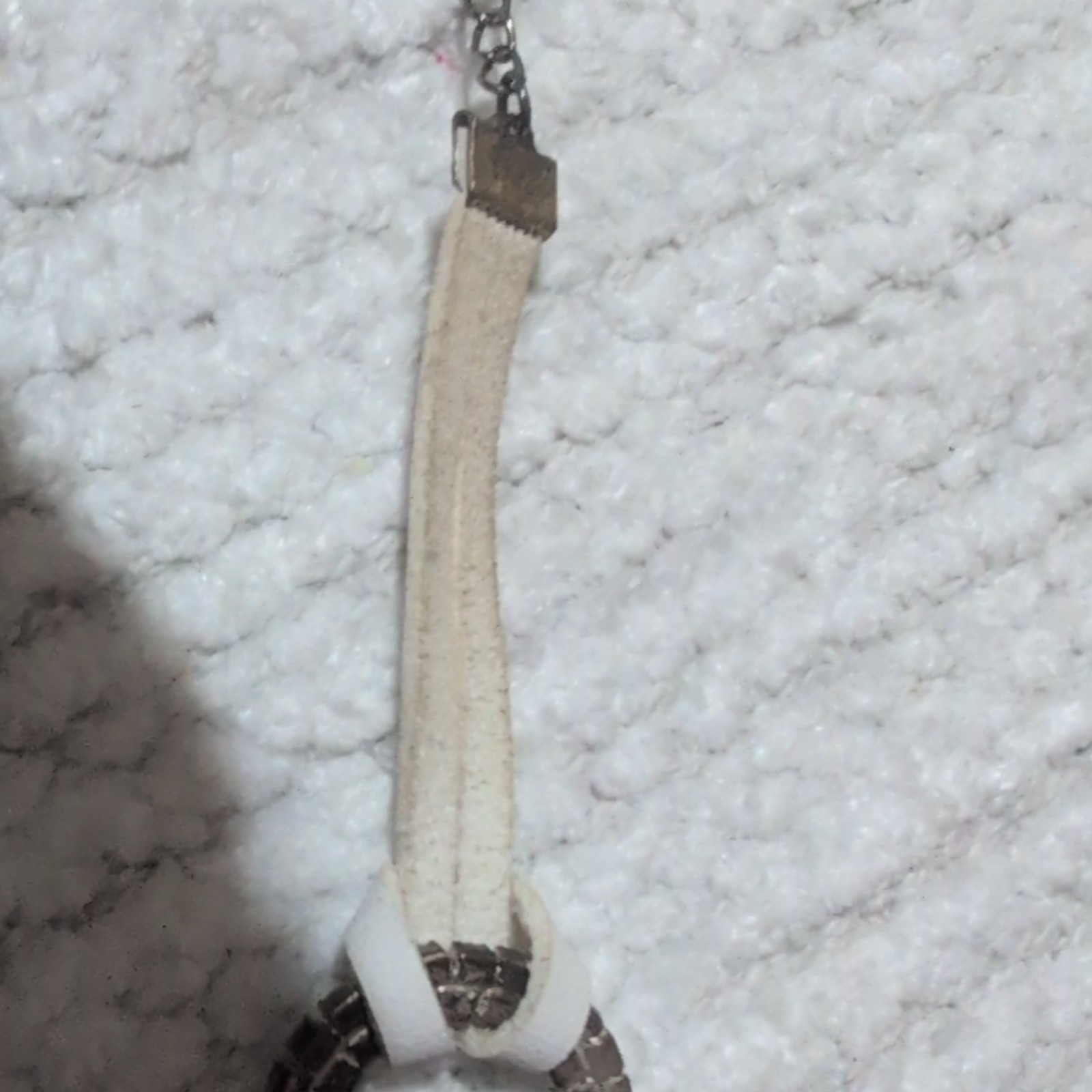 White Faux Leather Silver Cable Chain Bracelet Pave Clear Crystal Buckle