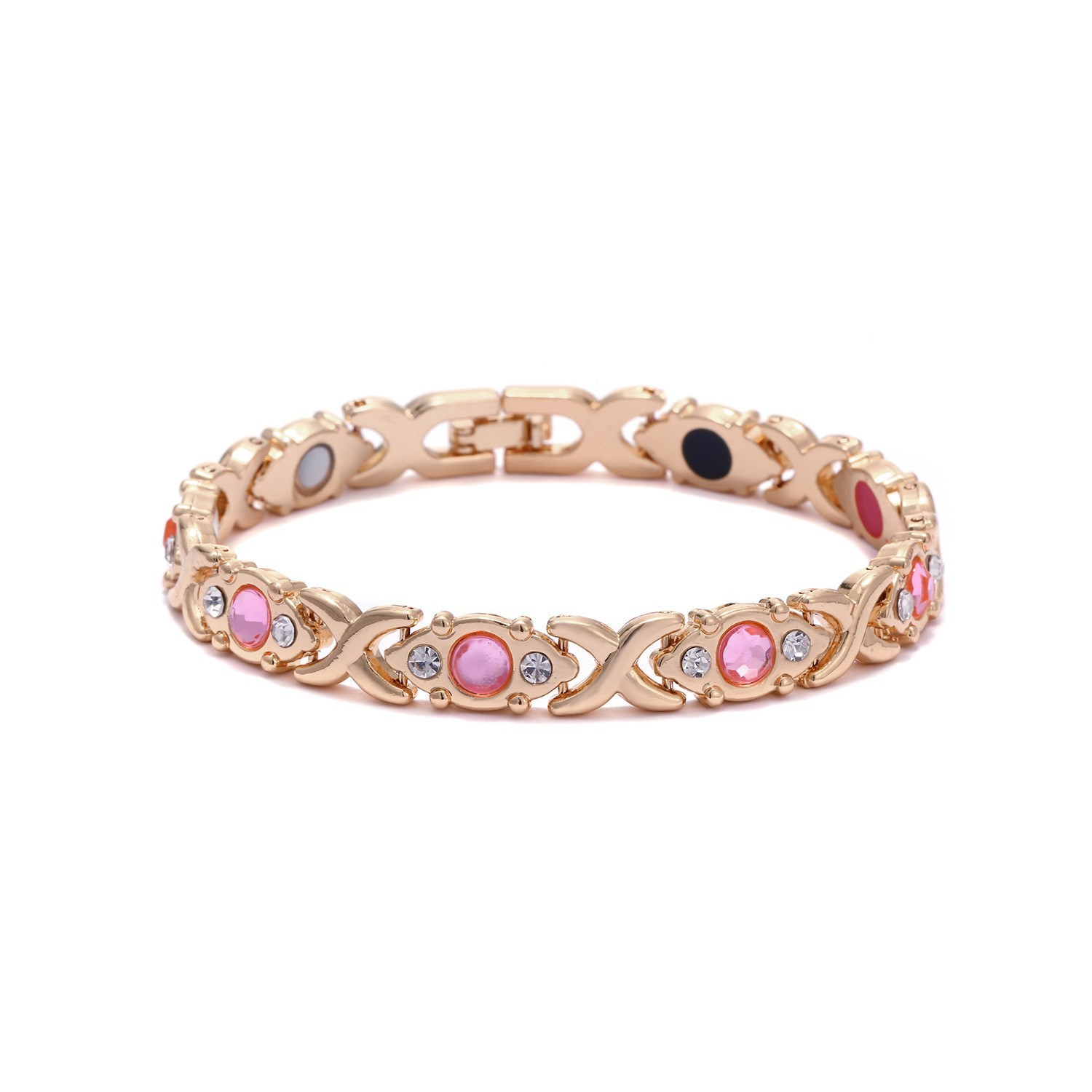 Women’s Leaf Design Pure Copper Magnetic Bracelet with Diamonds-3500 Gauss Magne
