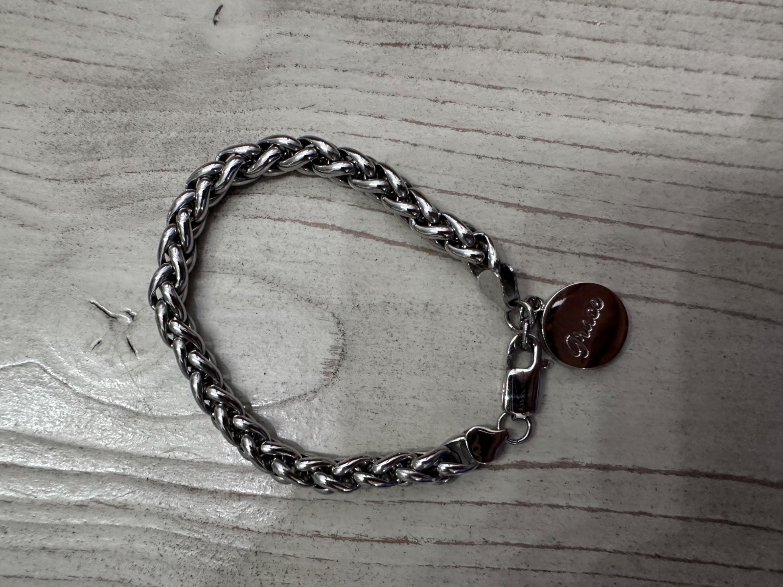 Rustic Cuff Silvertone Link Chain Bracelet Grace Charm