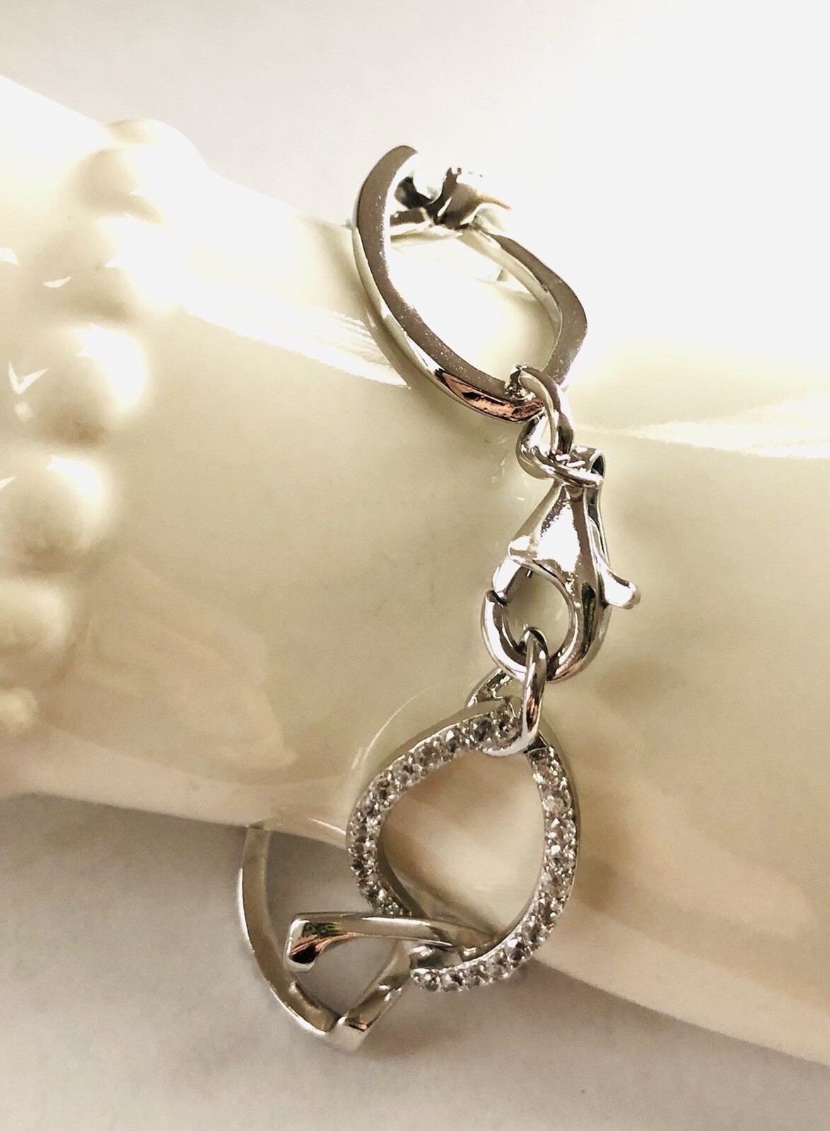 Stamped 925 Pave CZ Crystal Big Chain Link Sterling Silver Plate Bracelet