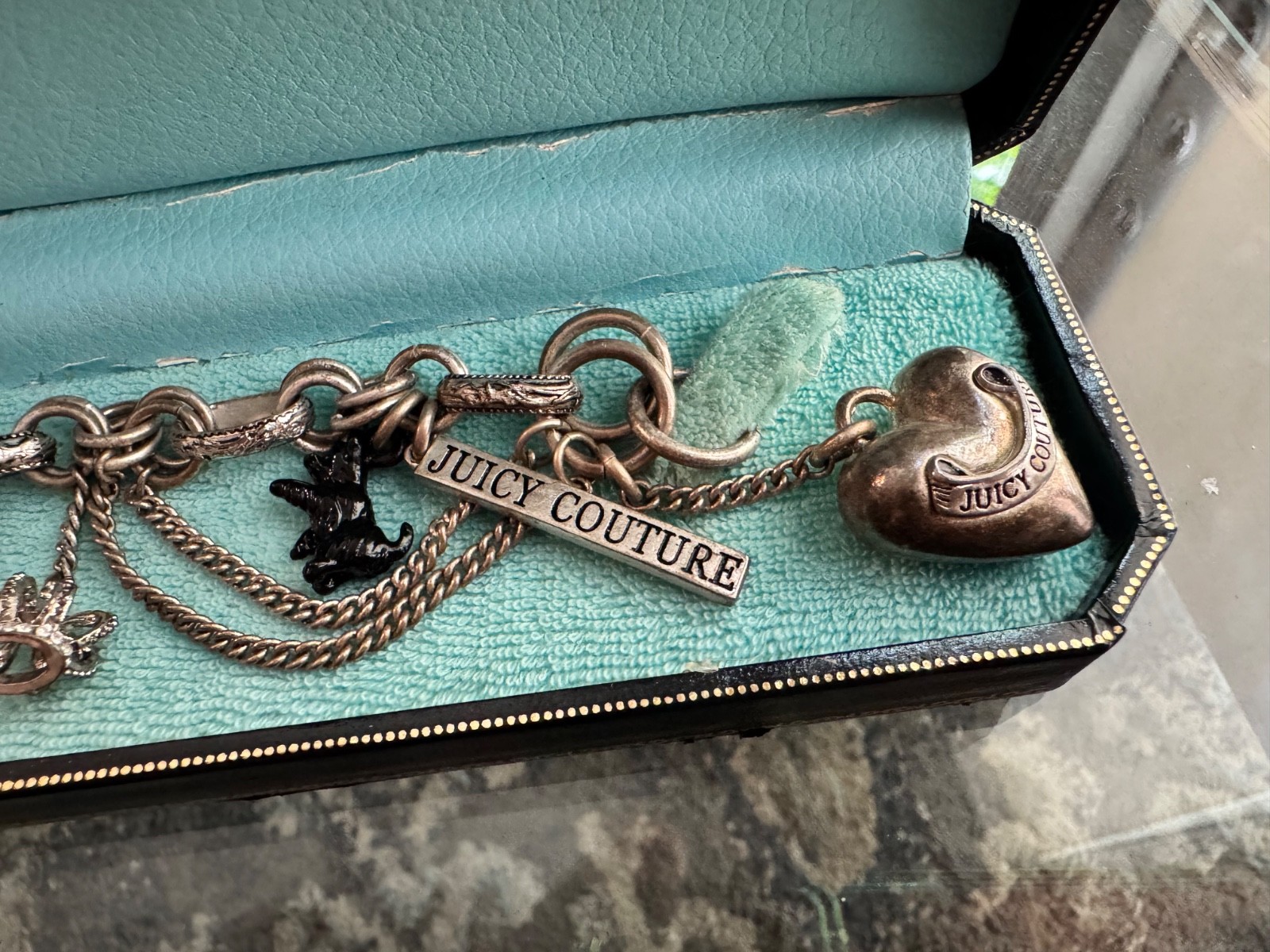 vintage Juicy Couture silver bracelet with charms in box