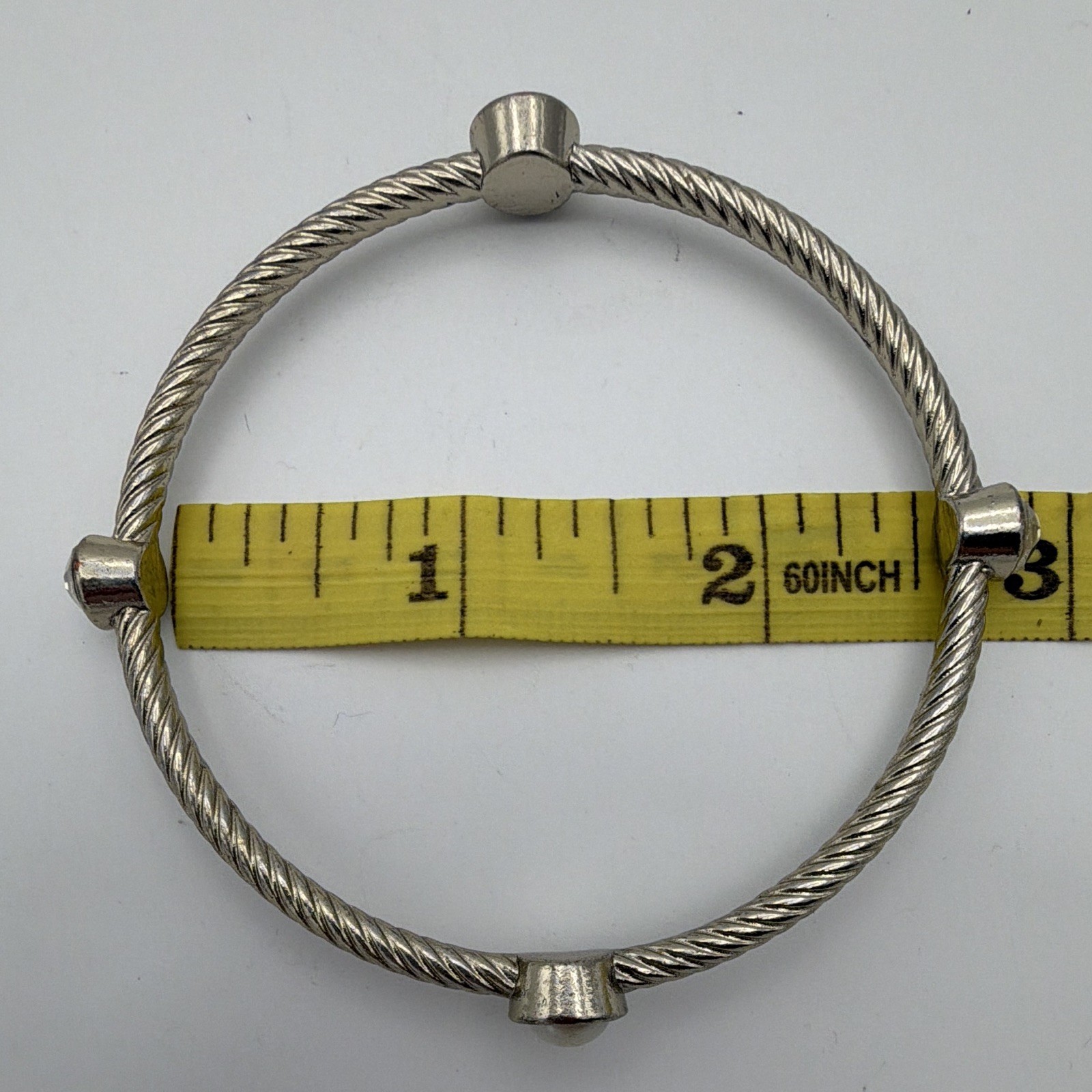 Silver Tone Twisted Rope Bangle Bracelet Clear Crystal & Pearls