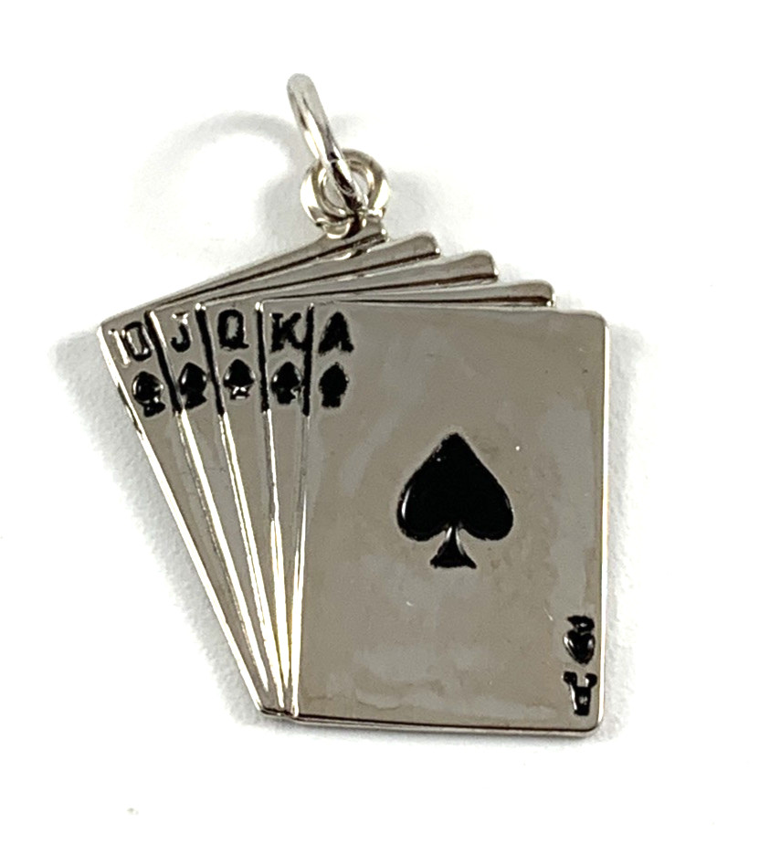 Royal Flush Sterling Silver Charm | Cards Spades | New Old Stock | Very Nice
