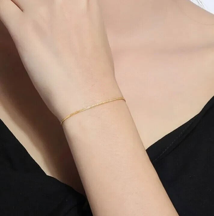 Pure 18K Yellow Gold AU750 Lucky Chain Bracelet Wheat Link Women 5.9”-9.4”