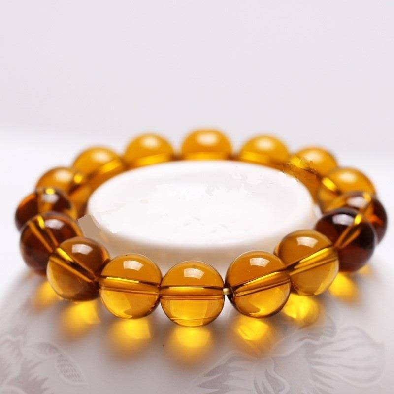 Glass Amber Bracelet 8mm beads 7inch elasticated
