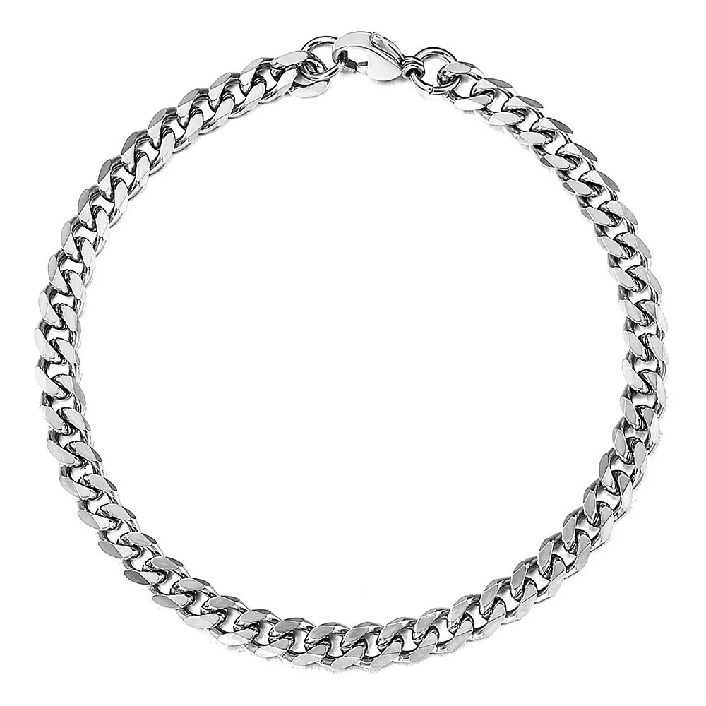 Silver Stainless Steel Curb Cuban Link Chain Bracelet Unisex Women Men 6-10 inch