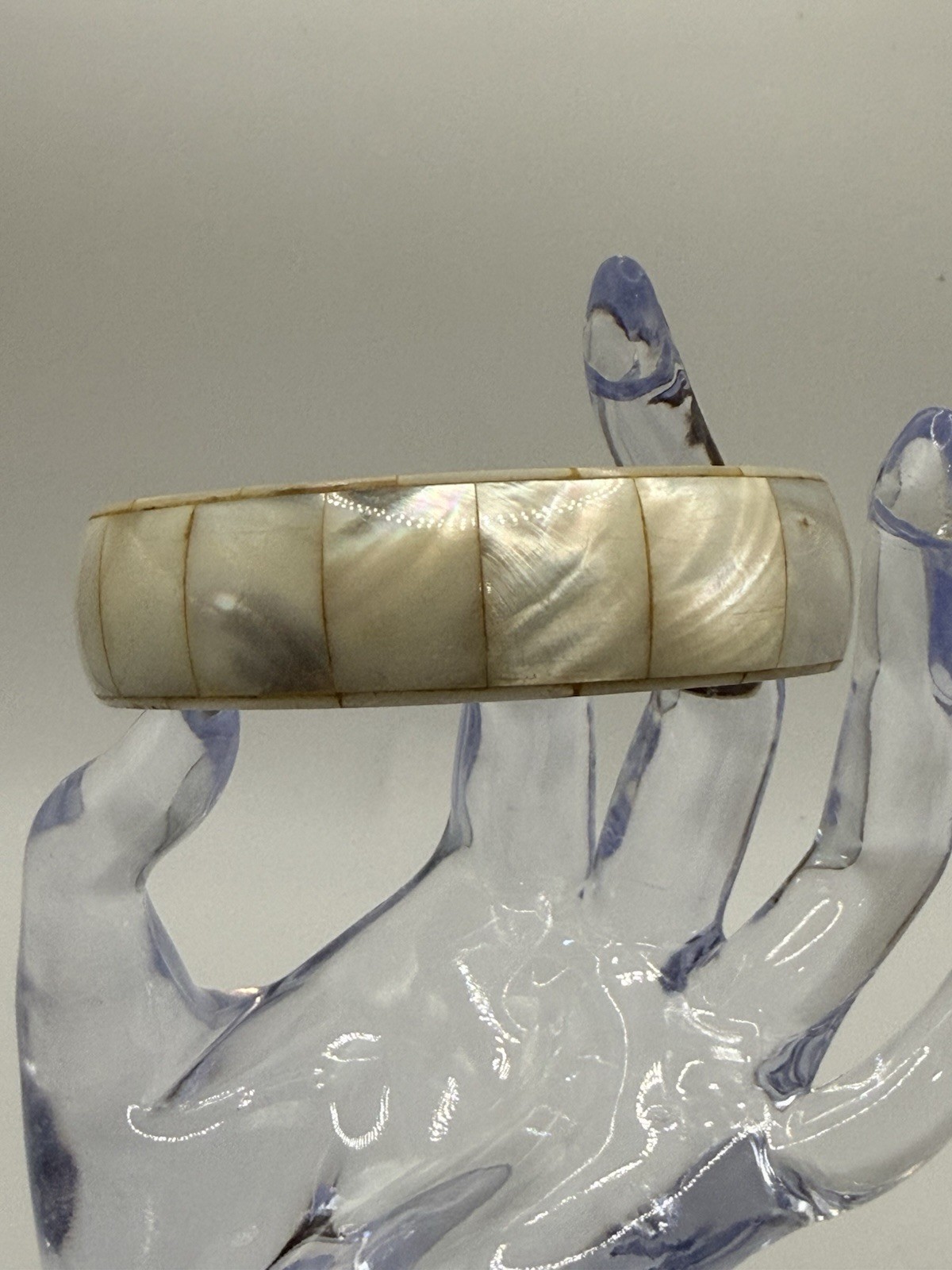 Mother of Pearl Bangle Bracelet Wood Interior Size 8”