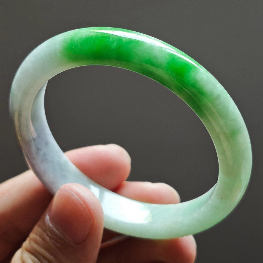 56mm Natural Burma Green Purple Jadeite Jade Bracelet Emerald Jade Bangle 4082