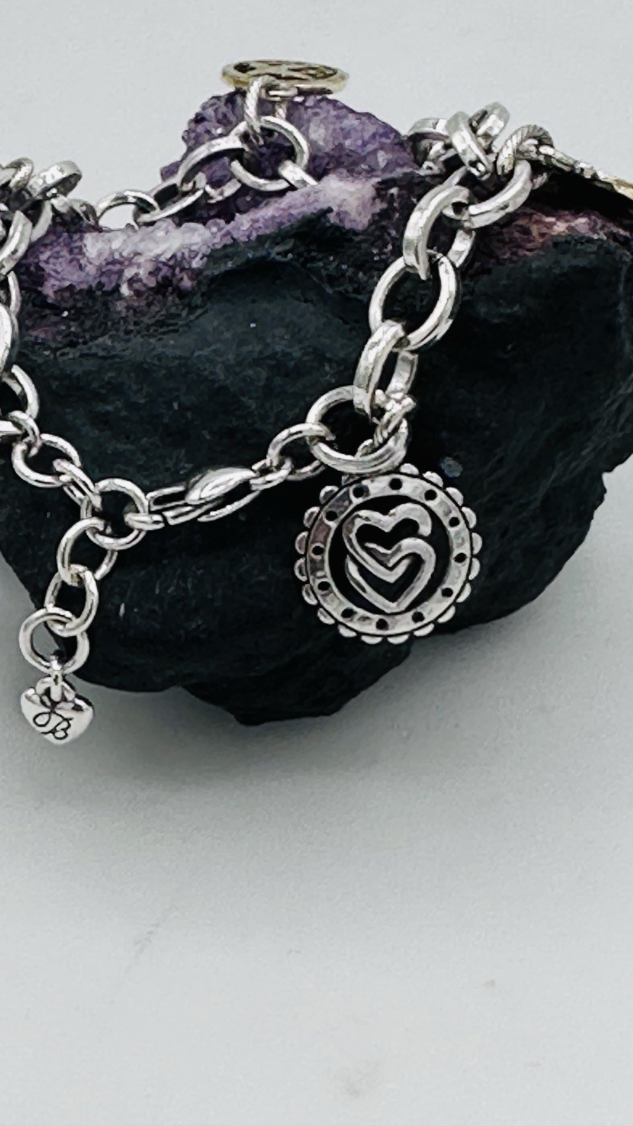 Brighton Paris Love Charm Bracelet Two Tone Heart Rose Cat Retired