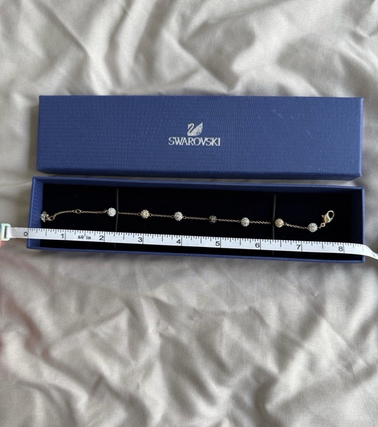 Swarovski Gold Tone Clear Crystal Station Cable Chain Bracelet 7.5in Signed