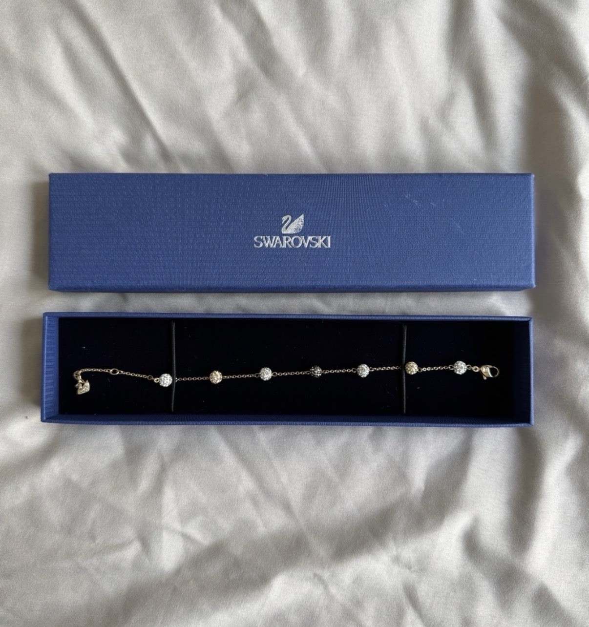 Swarovski Gold Tone Clear Crystal Station Cable Chain Bracelet 7.5in Signed