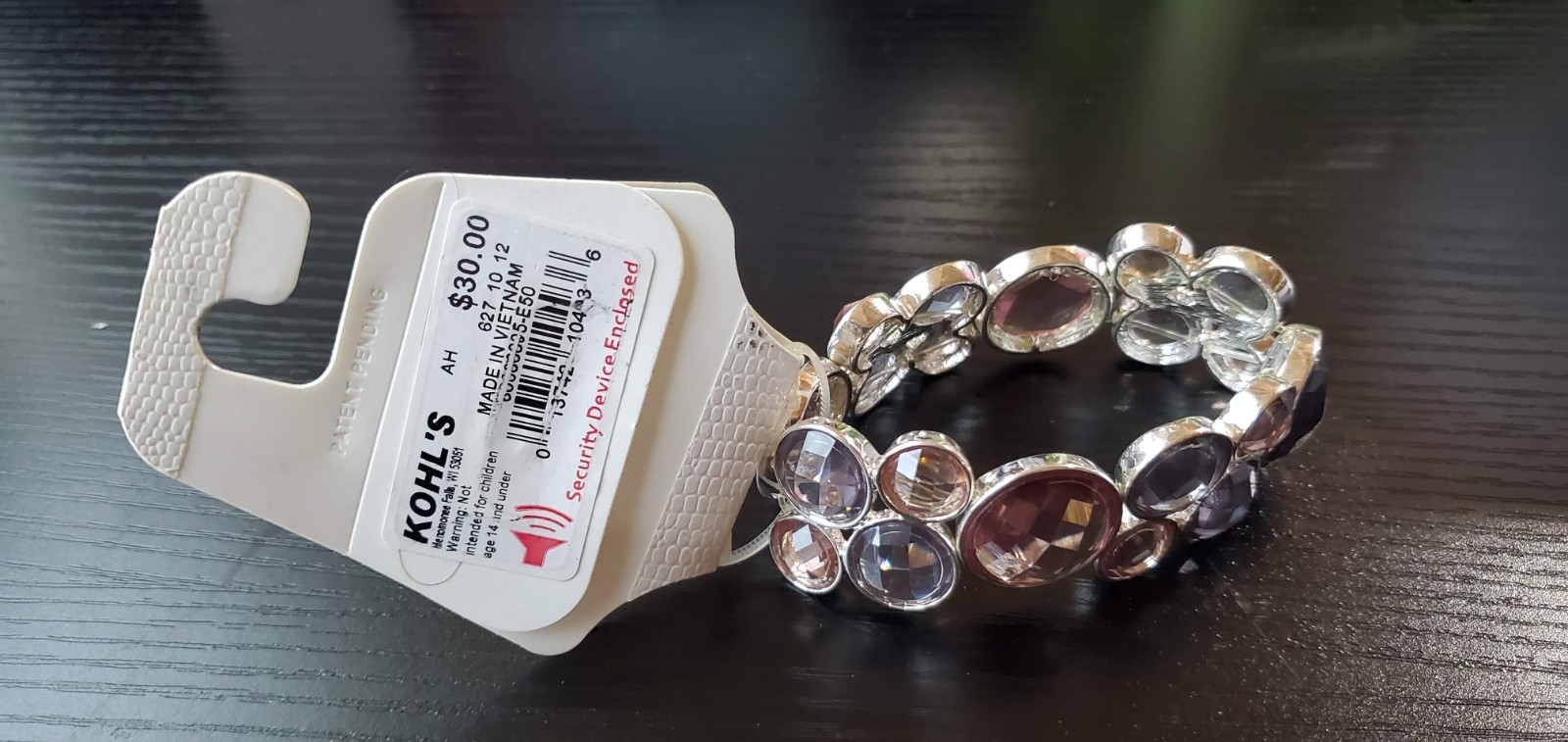 Kohl’s NWT Silver Faceted Crystal Stretch Bracelet Mauve Pink Smoky Quartz