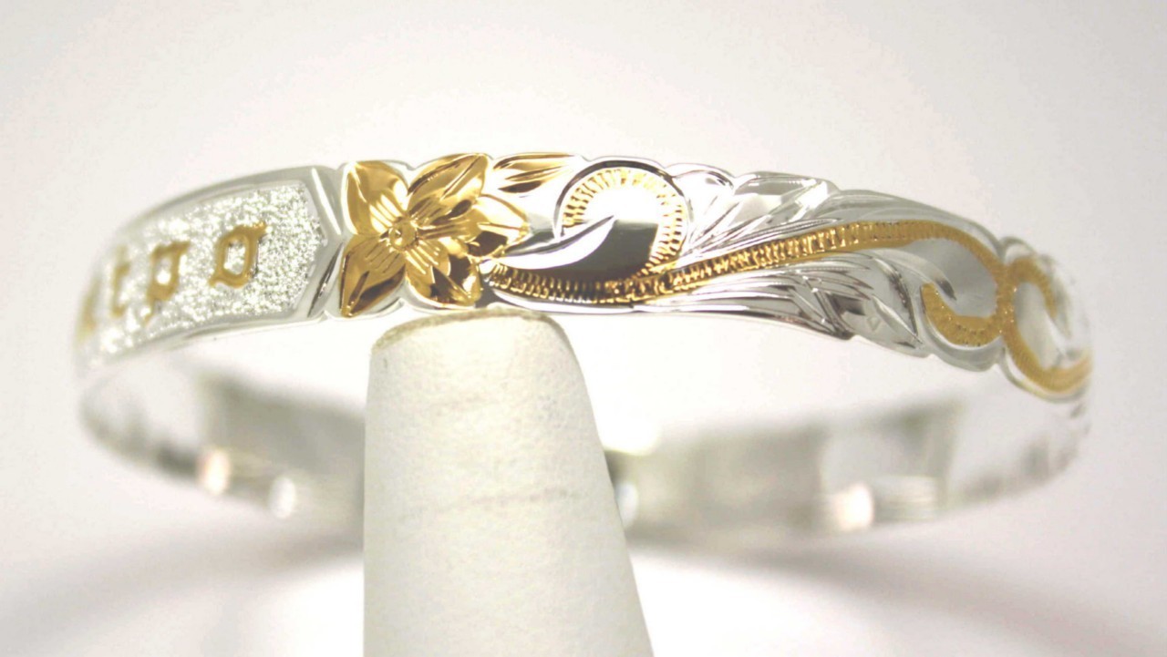 SILVER 925 HAWAIIAN BANGLE BRACELET SCROLL RAISED KUUIPO CUT OUT EDGE 8MM 2T