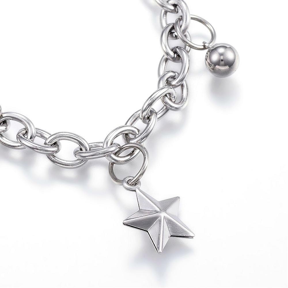 304 Stainless Steel Charm Bracelet Star Silver 7.5″ Inch 6mm Z80