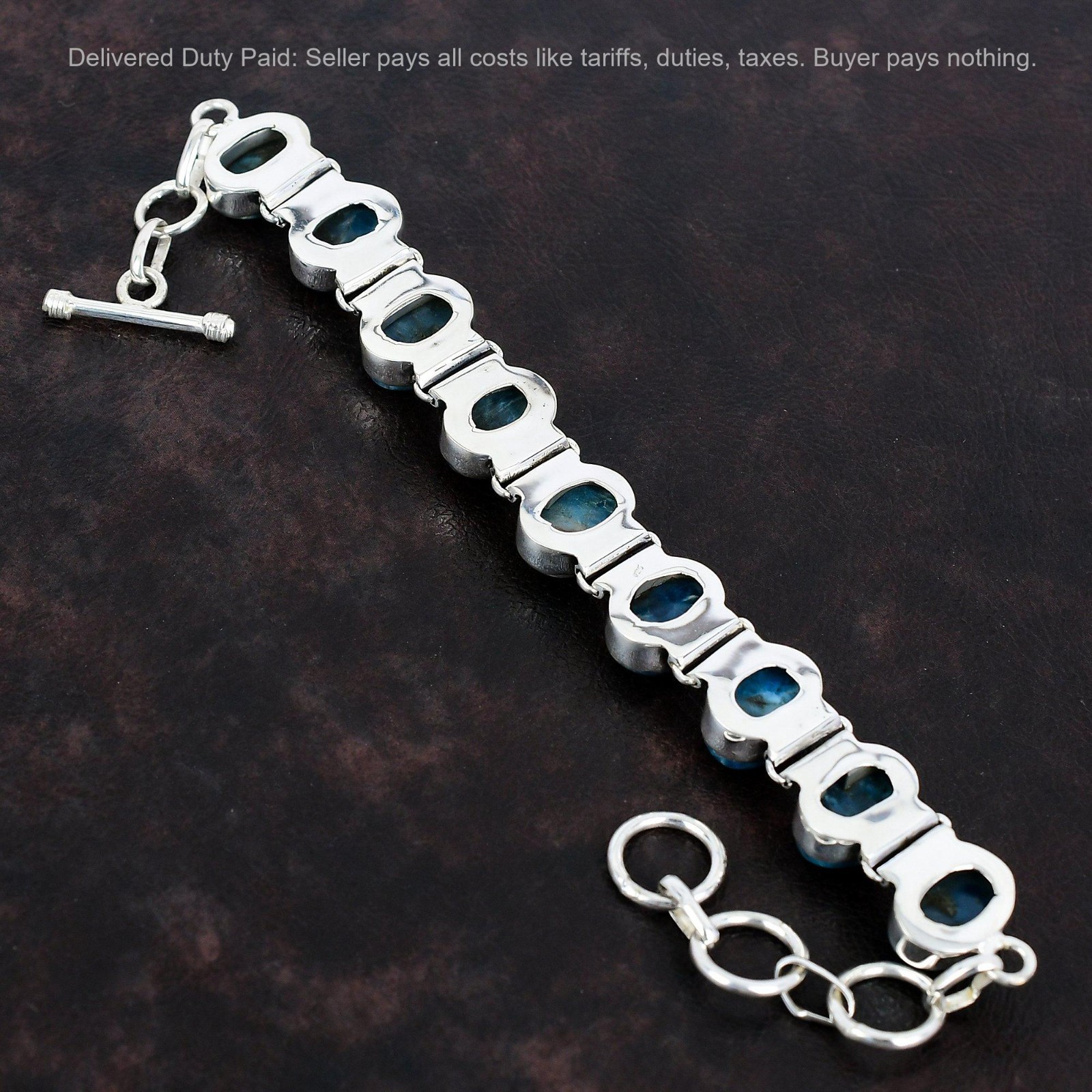 Oval Neon Apatite Stone Bezel Birthday Chain Daughter Trendy Bracelet 925 Silver