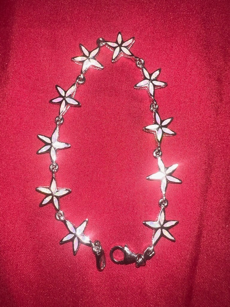 .925 Sterling Silver Multi Star Link Bracelet Celestial Chain 7.5″