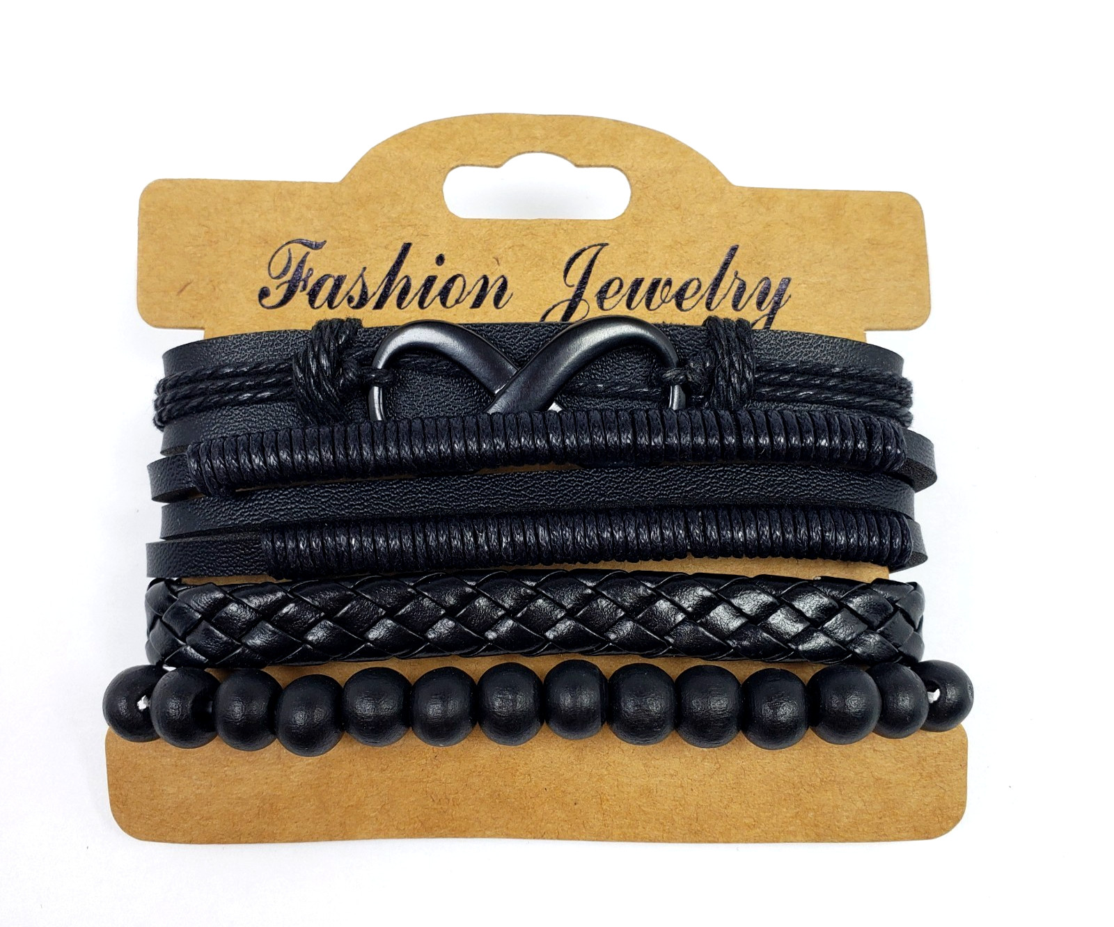 Unbranded Fashion Jewelry Adult Unisex Black Layer Trendy Bracelet 4 Pack