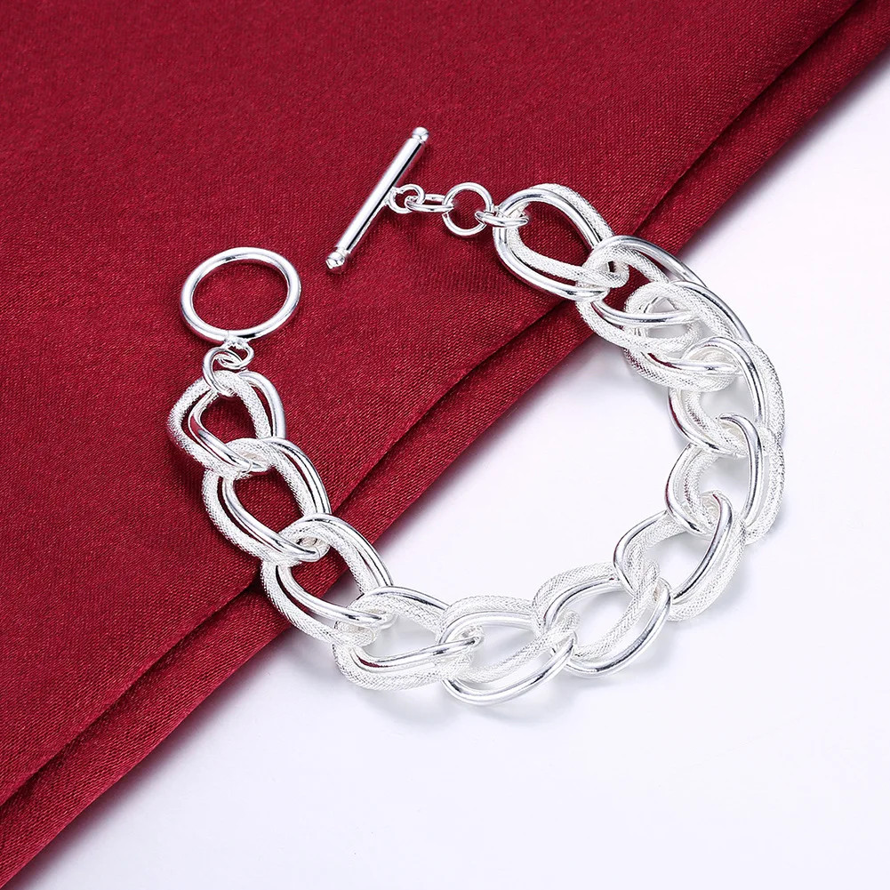 925 Sterling Silver Exquisite Solid Chain Bracelet Fashion Charm Women Men Solid