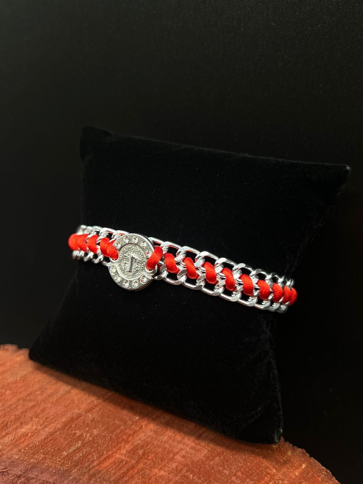 Red String Adjustable Bracelet Brass Plated Medal St Benito
