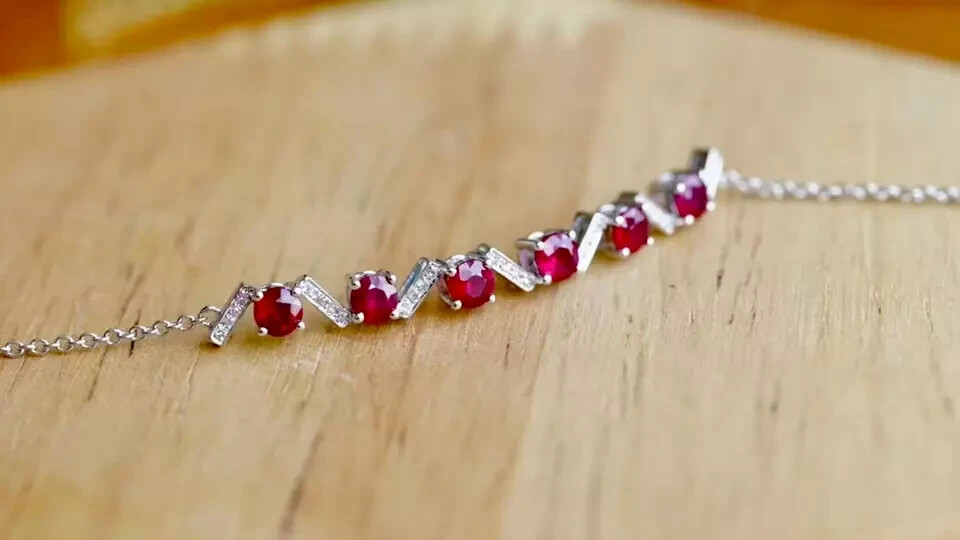 6 Ct Round Simulated Ruby 14K White Gold Plated Women Round Link Tennis Bracelet