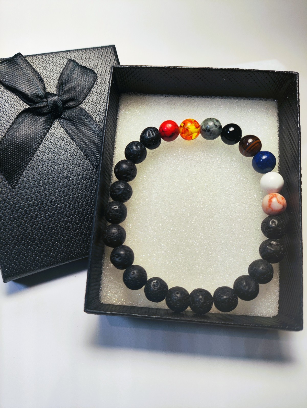 Pulseira Chakra de Pedra Vulcânica Natural | Pulseira de Meditação e Equilíbrio