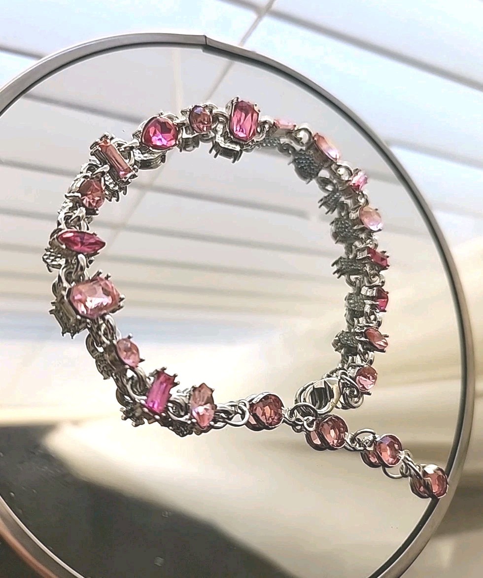 Rhodium Plated Bracelet Made With Pink Swarovski Crystals