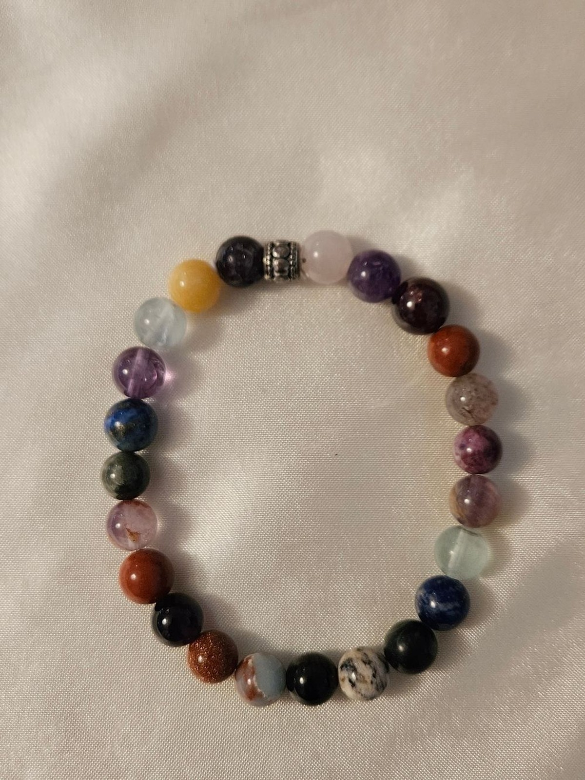 Multi-Color Gemstone Beaded Stretch Bracelet – Purple, Red, Blue, Yellow