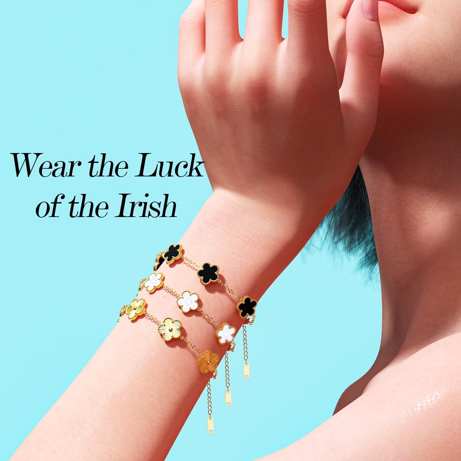 18K Gold Plated Clover Bracelet Set for Women – Trendy Flower Leaf Jewelry Gift