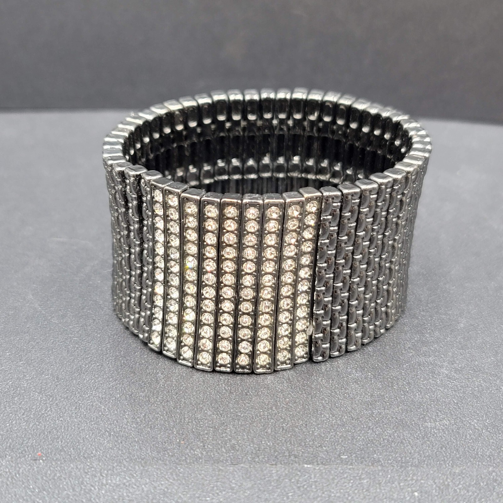 Black Metal Crystal Bracelet Wide Elastic Modern