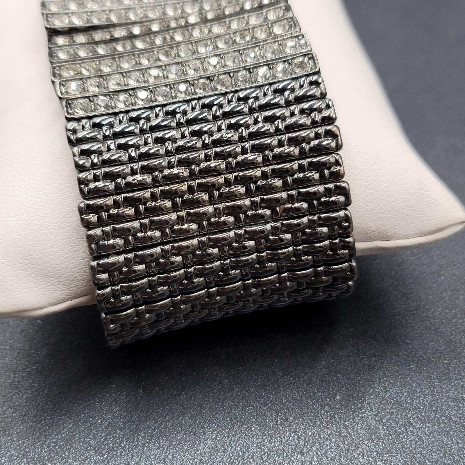 Black Metal Crystal Bracelet Wide Elastic Modern
