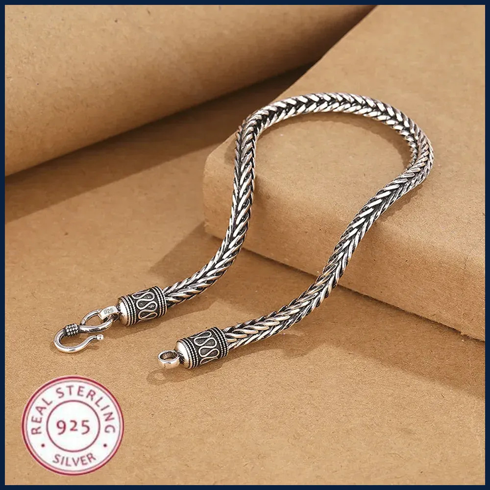 925 Sterling Silver Vintage Rope Chain Bracelet Unisex Jewelry