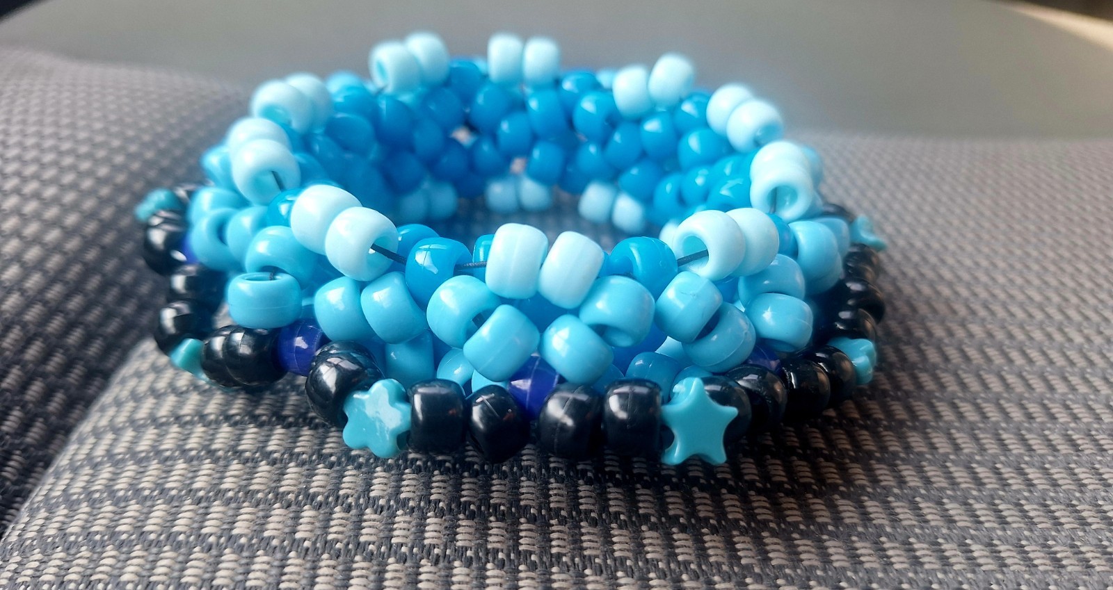 Kandi UFO Cuff Blue Black White Plastic Pony Bead Stackable Bracelet