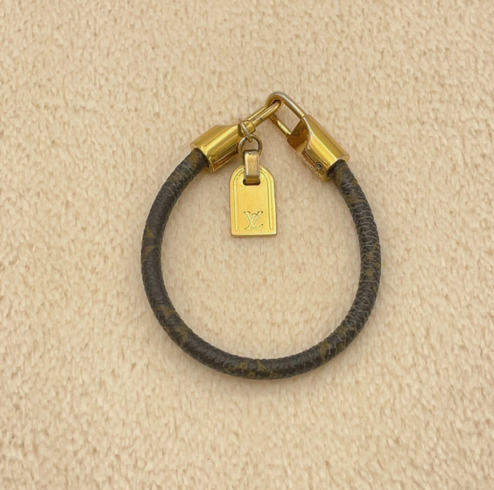 Louis Vuitton Luck It Bracelet Monogram Canvas and Gold Tone Luggage Tag Charm