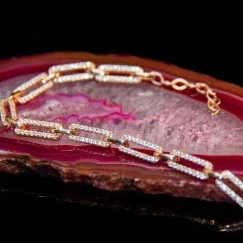 5CT Round Cut Simulated Diamond Stunning paperclip Bracelet 925 Rose Gold Plated