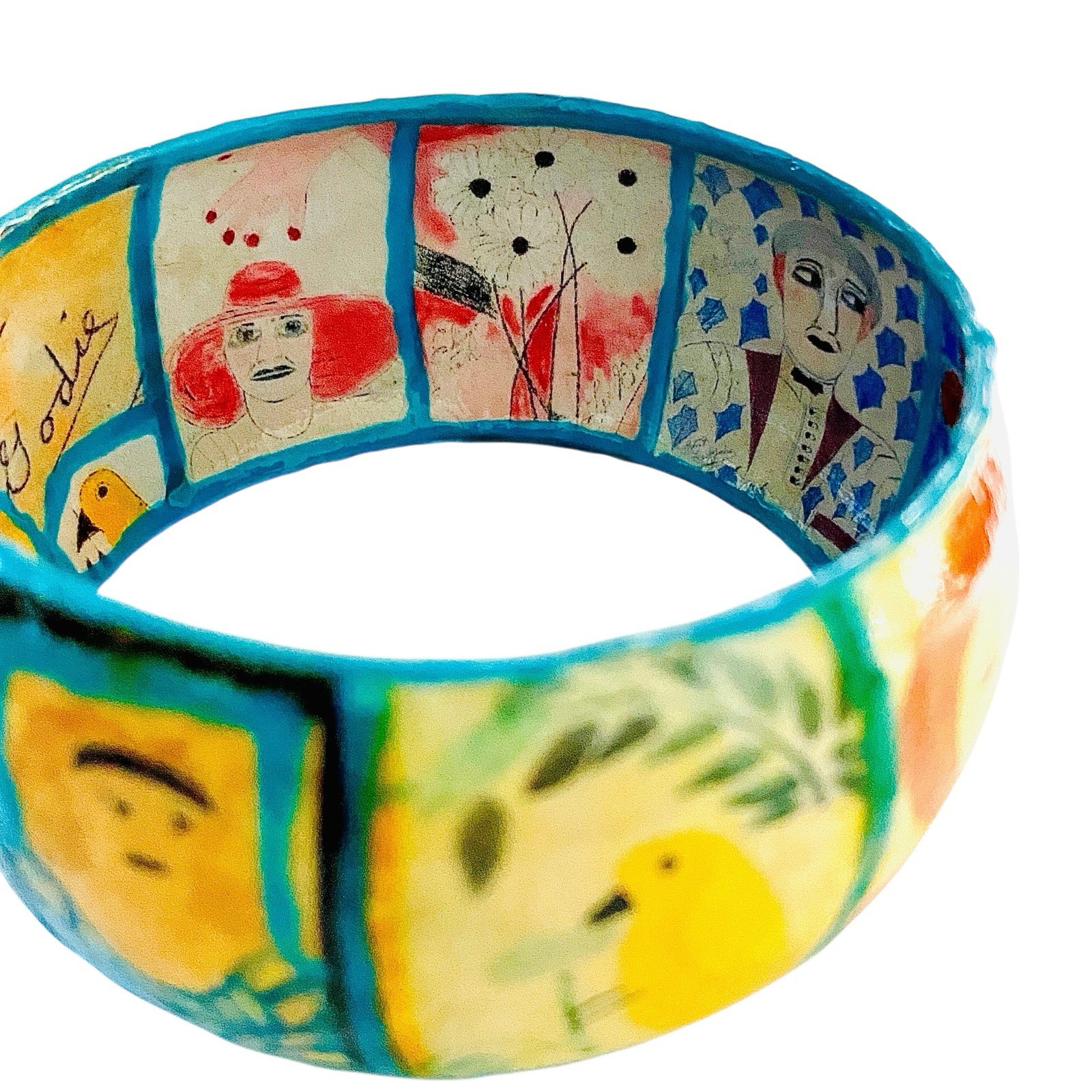 Handmade Artist L.eeGodie By Julie Decoupage Bangle Bracelet