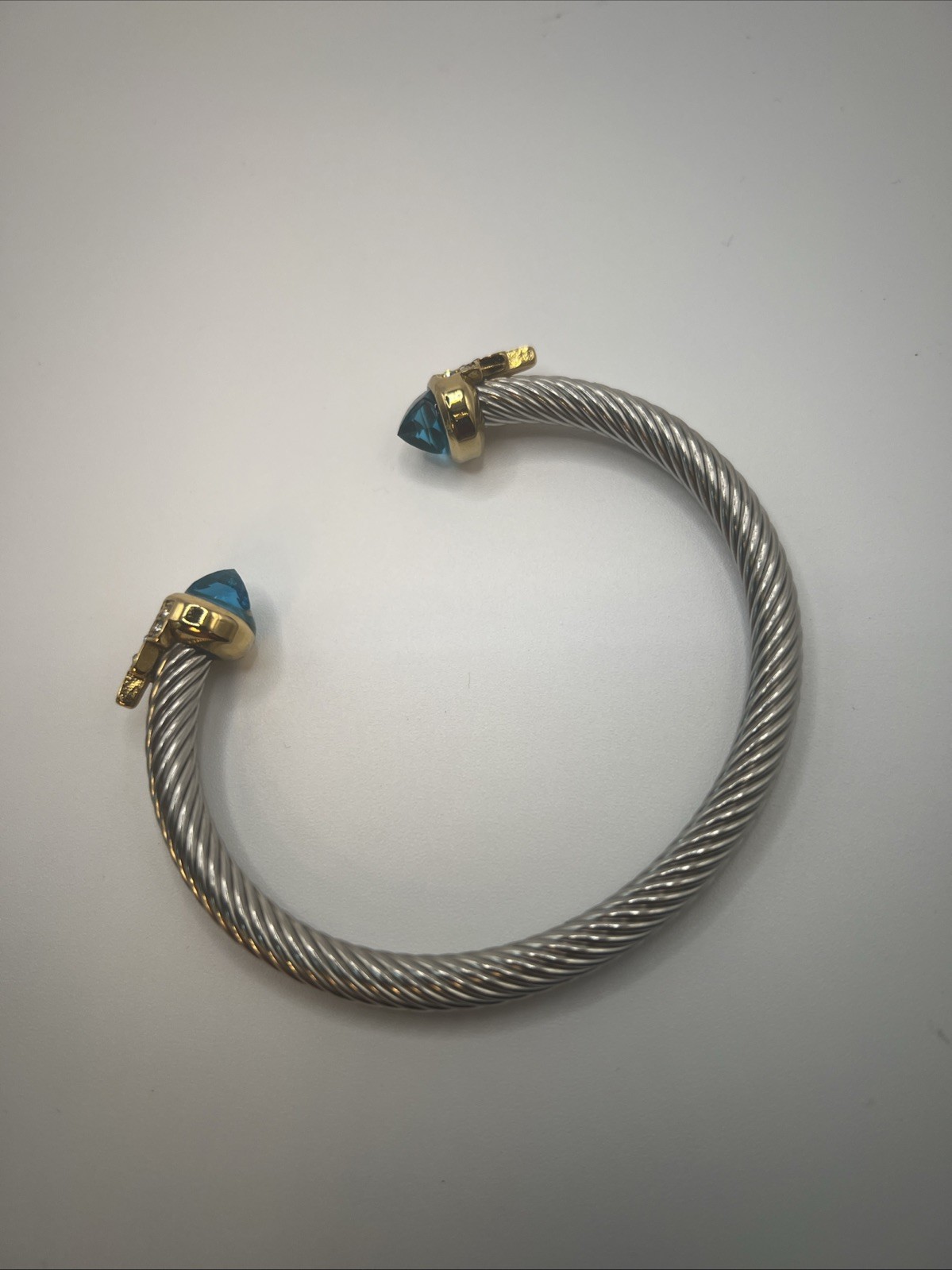 bracelet, DY women Silver And Gold Cuff Bangle, Blue, Stainless Steel, Costume