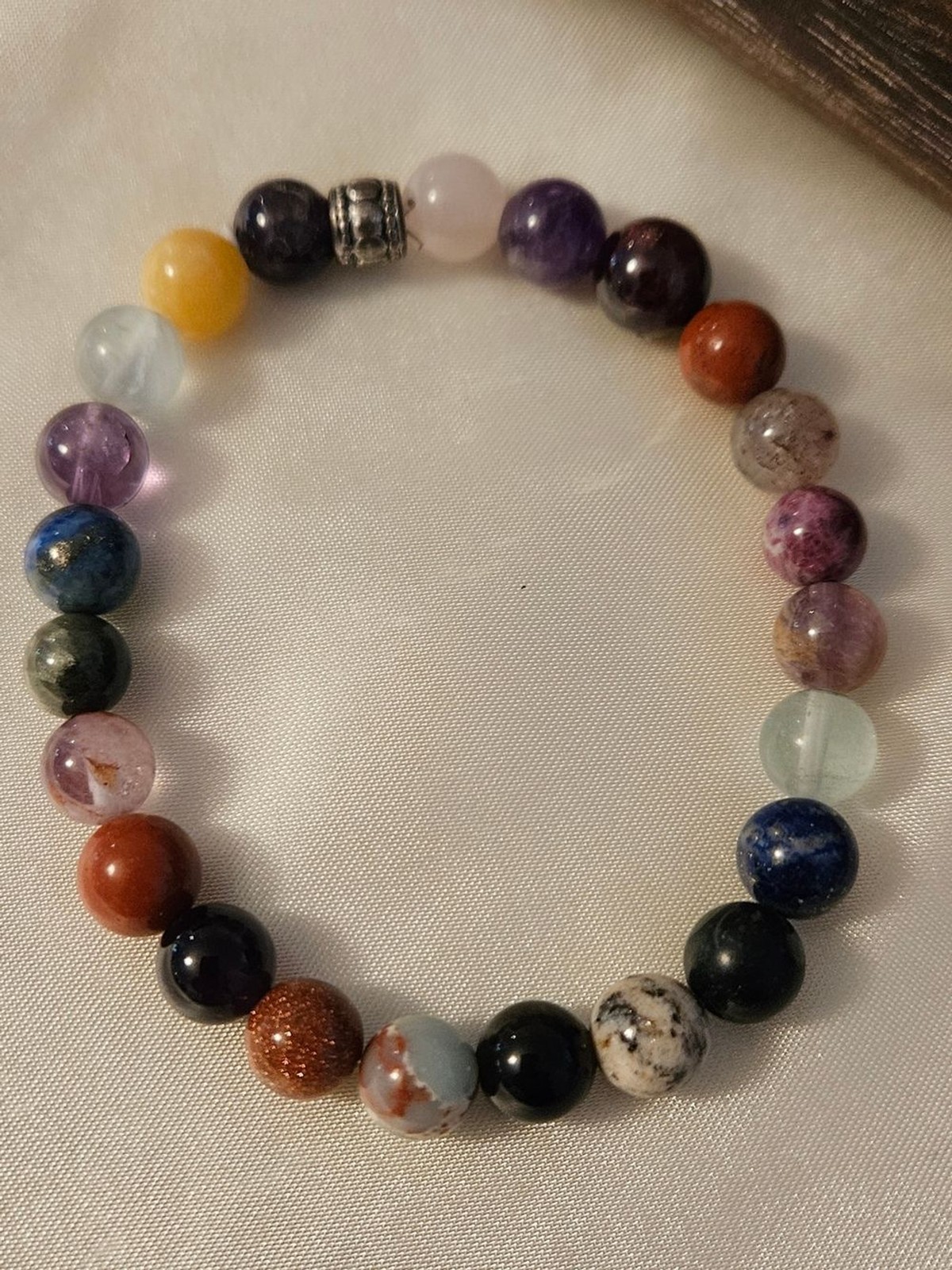 Multi-Color Gemstone Beaded Stretch Bracelet – Purple, Red, Blue, Yellow