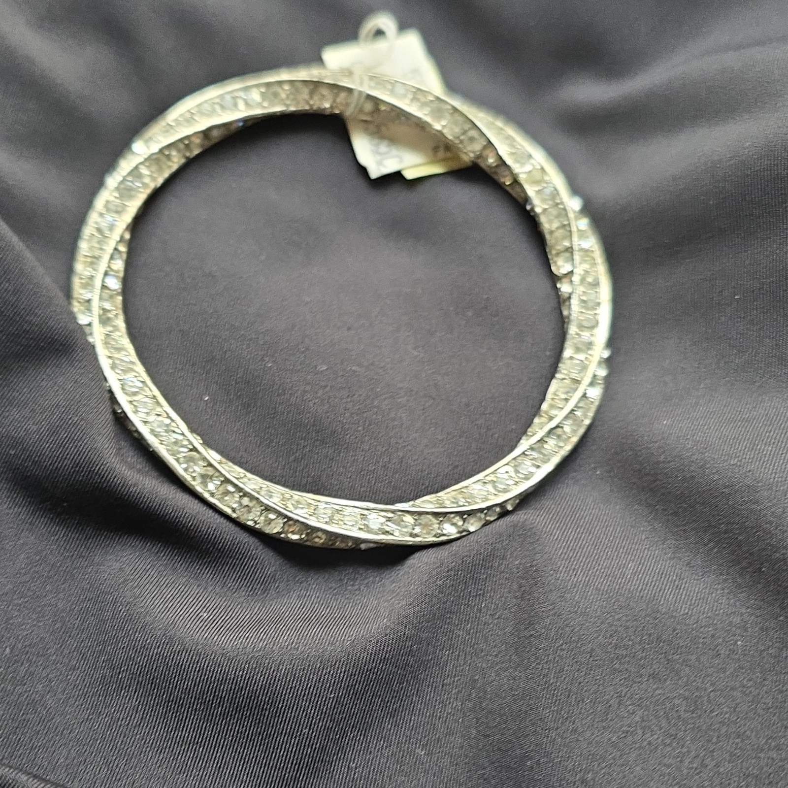 Silver Tone Crystal Bangle Bracelet, White/Colorless Round Channel-Set