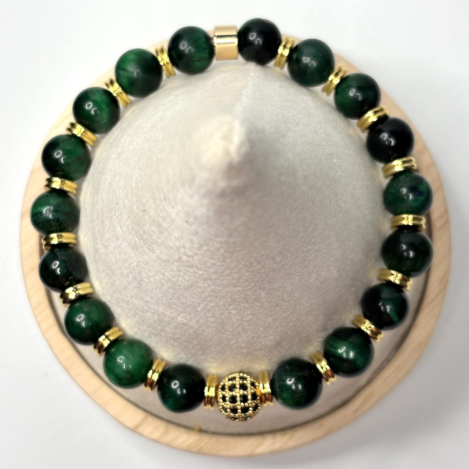 Green Tiger Eye Bracelet Men Women Natural Gemstone Gold Bead Protection Gift