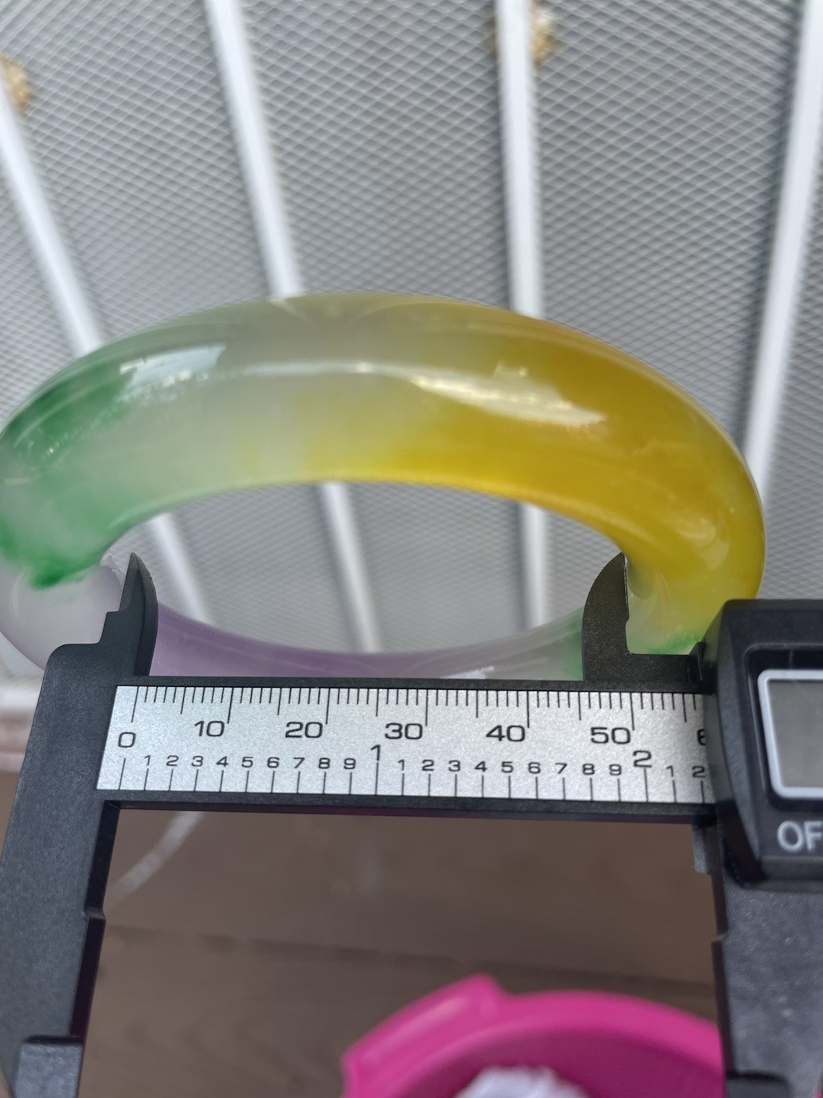 Multicolor Translucent stone bangle Round Shape Yellow Green Purple White 57mm