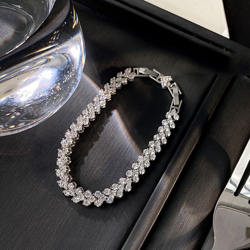 18k white gold gf made with Swarovski crystal sparkling roman tennis bracelet