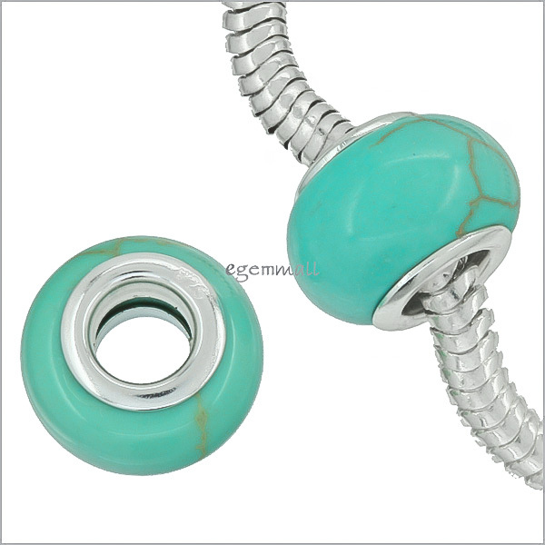 1PC Sterling Silver Turquoise Rondelle Charm Bead Fit European Bracelet #94097