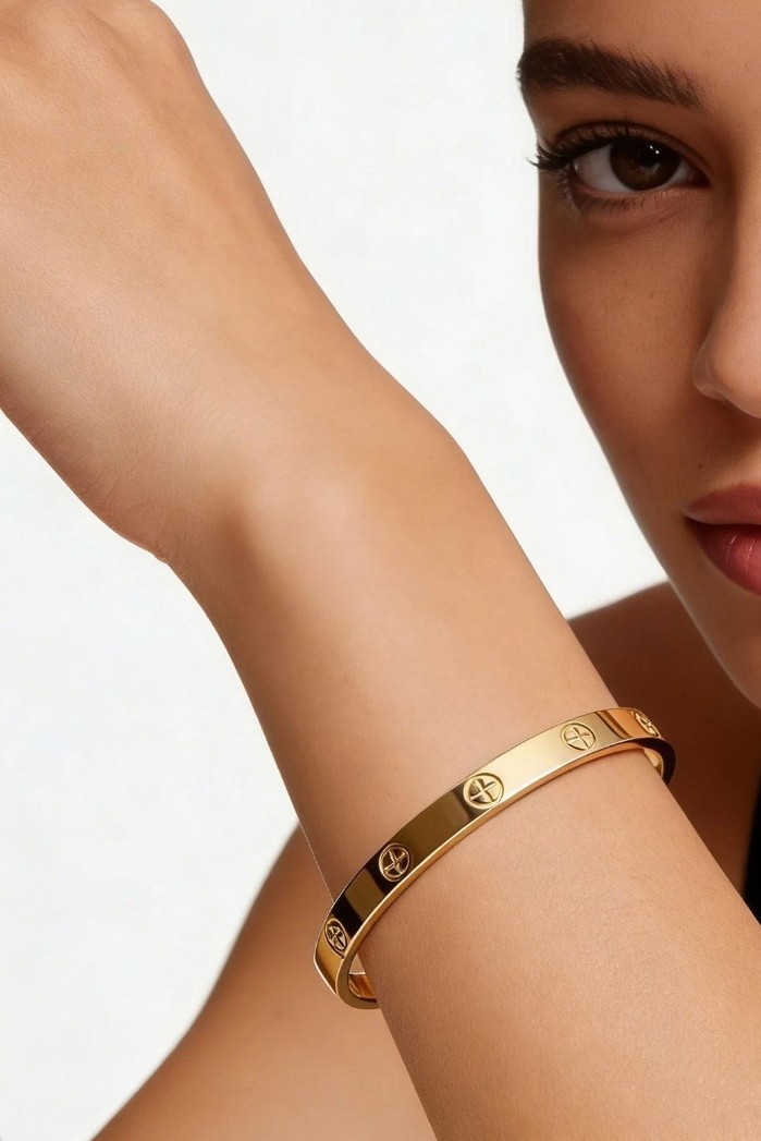 14K Gold Plated Stainless Steel Bracelet Bangle Cuff over stainless steel