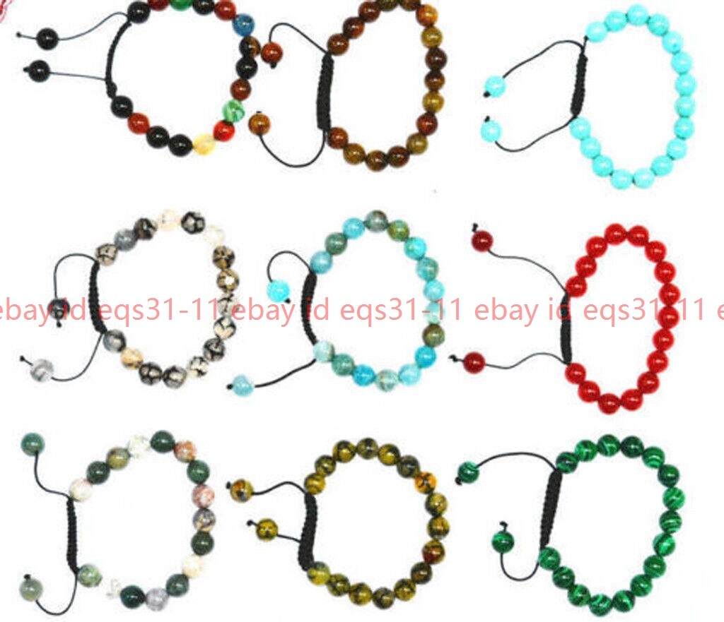 Handmade 10mm Multicolor Gemstone Round Beads Adjustable Bracelet 7.5”