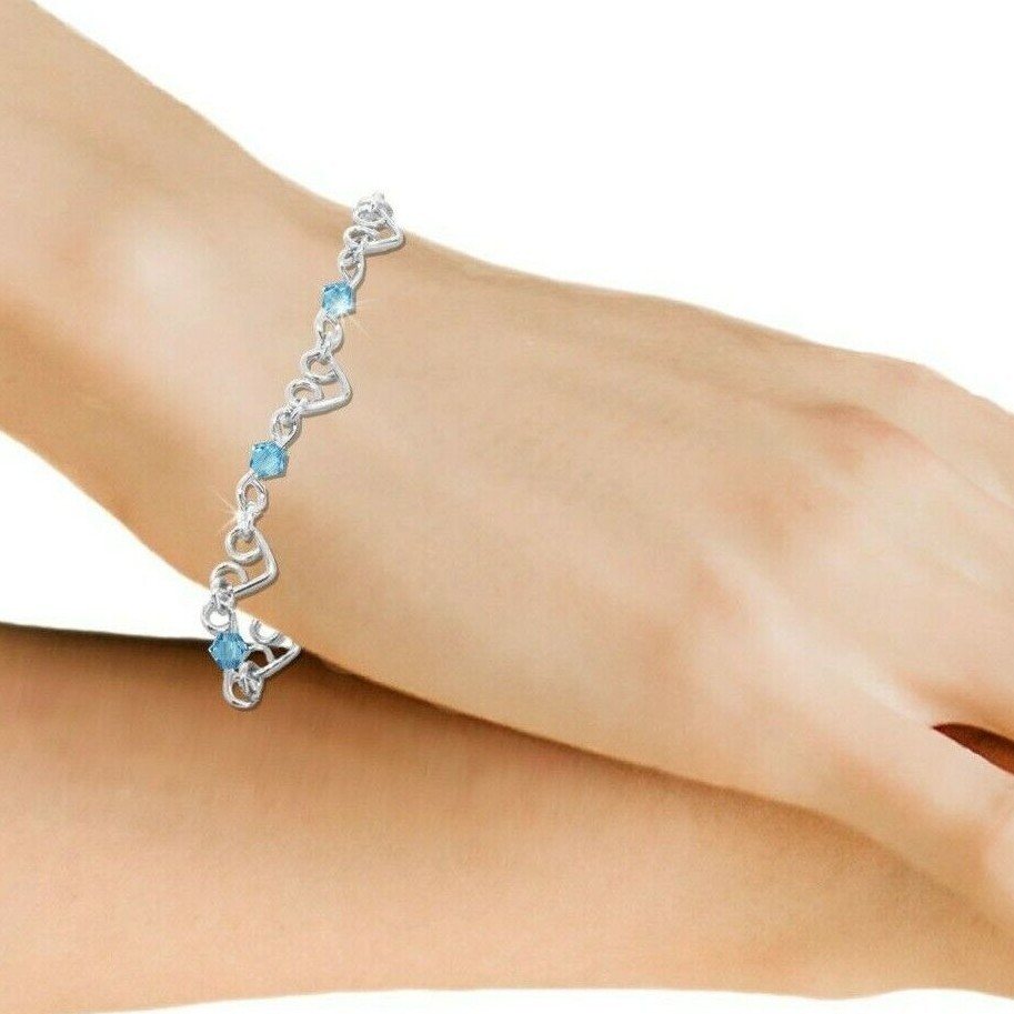 Bracelet Gold or Silver Customized Hearts & Figure 8 Links with Crystals