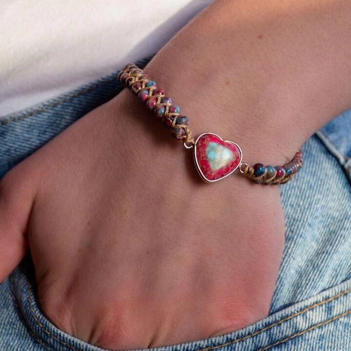 Handmade Braided Women Bracelet Heart Charm Sea Sediment Healing Bracelets Gift