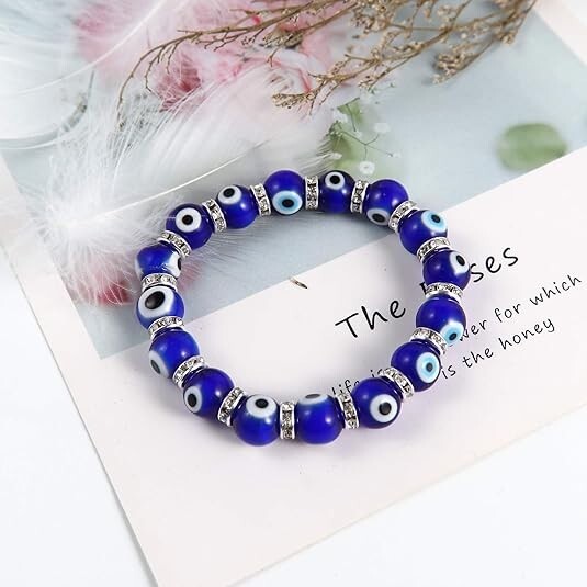 10MM Dark Blue Turkish Evil Eye Crystal Glass Bead Stretch Bracelet