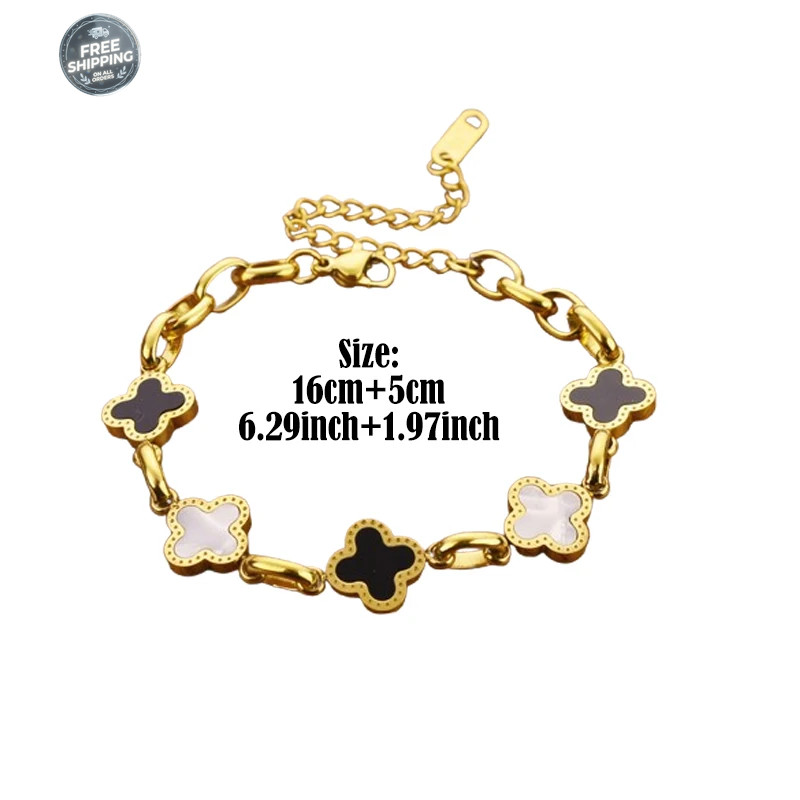 Women’s Fashion Titanium Steel Four-leaf Clover Bracelet Adjustable Charm