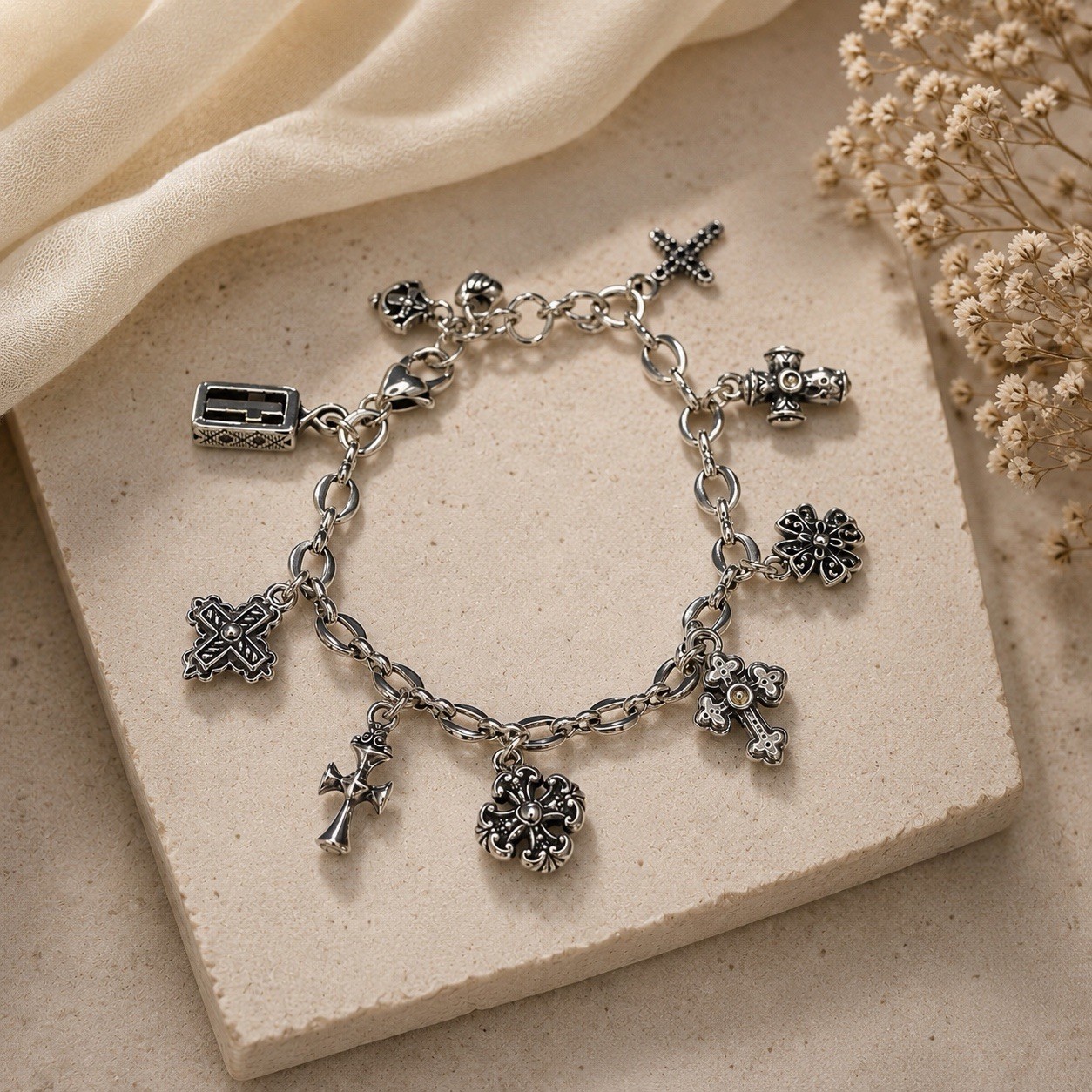 Brighton Eternity Cross Charm Bracelet Silver & Gold Tone Religious Faith