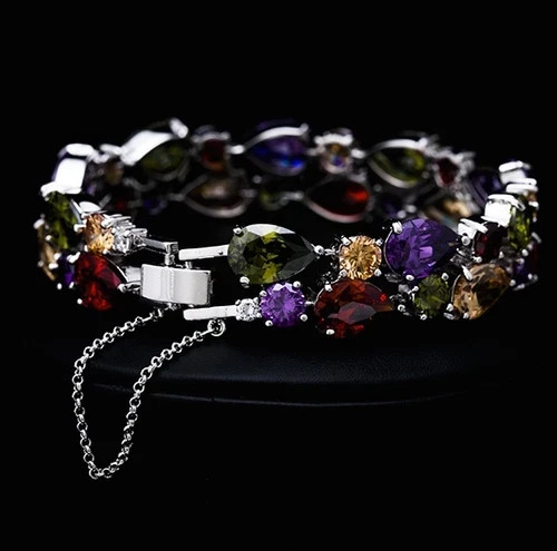 18k White Gold Filled Multicolor Tennis Bracelet Made Simulated Diamond 7.5 Inch
